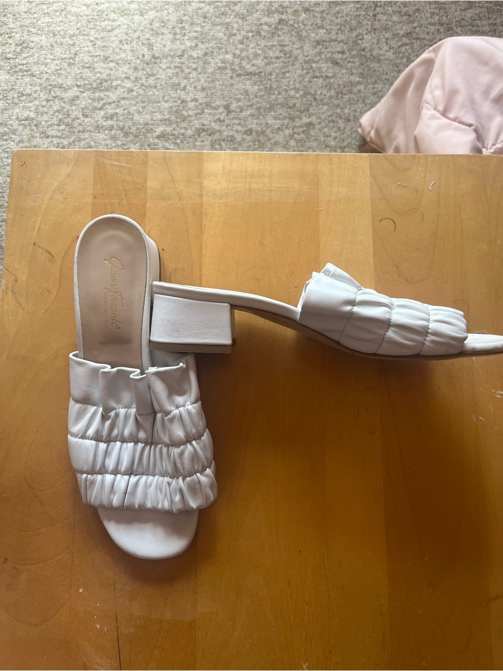 Gianni Ferrante Italian White Ruched Slide Mules View 2